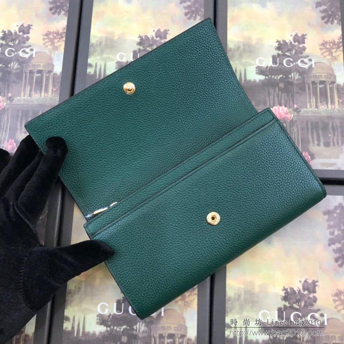 GUCCI古馳錢包 2019新款 Zumi系列 粒面皮革 互扣式G馬銜扣 女款翻蓋長錢包 573612 綠色  ydgq3280
